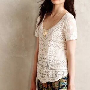 Anthropologie Meadow Rue embroidered mesh tee